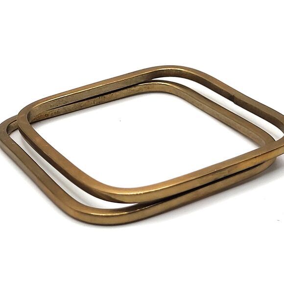 Set of 2 Vintage Square Brass Bangle Bracelets 2.5in - Picture 3 of 5